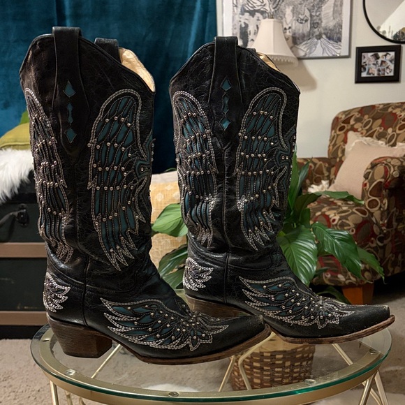 Corral Vintage Black with Teal Embellished Boots - Picture 3 of 11